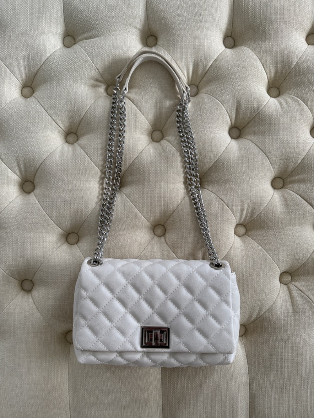 White Quilted Chain-Handle Shoulder Bag